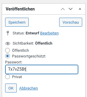 Einzelne WordPress Seite mit Passwort schützen Schritt 2