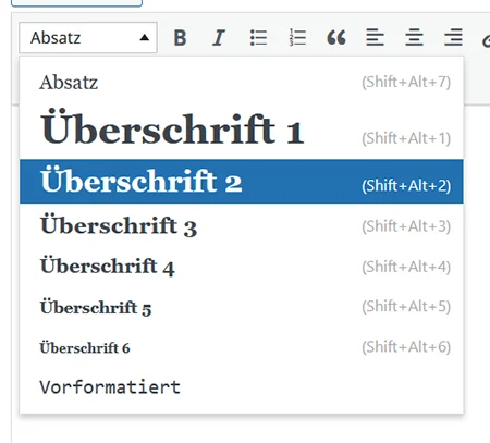 Content SEO Überschriften im WordPress Editor